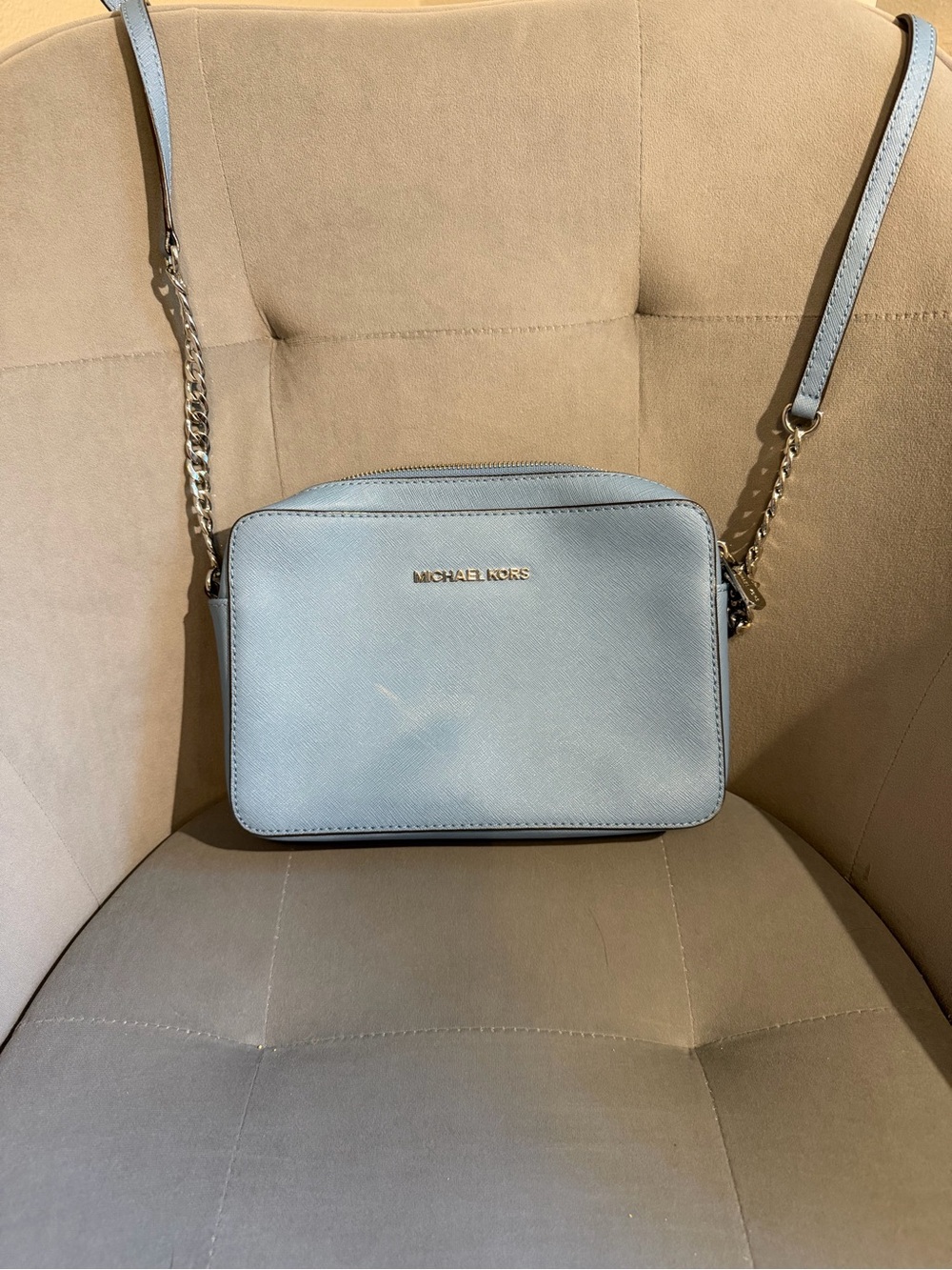 Michael Kors Light Blue Saffiano Leather Crossbody